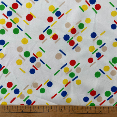 1980's Primary Color Polka Dot and Dashes - Poly Rayon