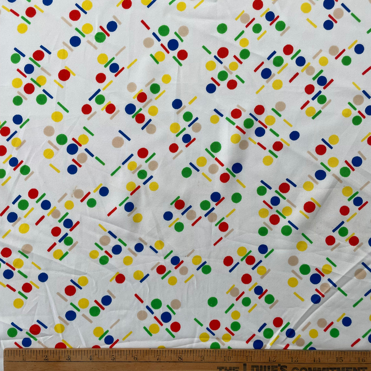 1980's Primary Color Polka Dot and Dashes - Poly Rayon