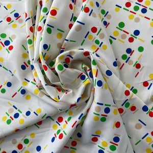 1980's Primary Color Polka Dot and Dashes - Poly Rayon