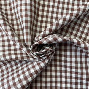 1970’s Brown and White Gingham Fabric - Cotton blend - BTY