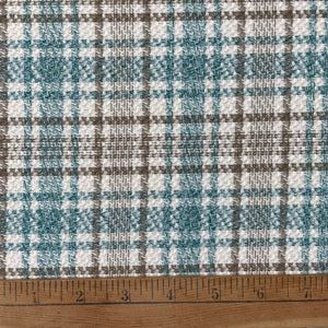 1970’s Blue and Brown Plaid Polyester Knit Fabric - BTY