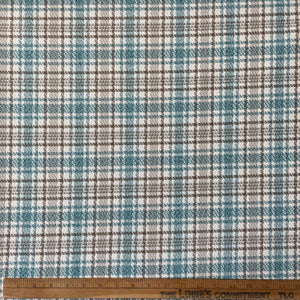 1970’s Blue and Brown Plaid Polyester Knit Fabric - BTY
