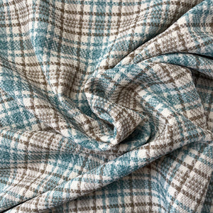 1970’s Blue and Brown Plaid Polyester Knit Fabric - BTY
