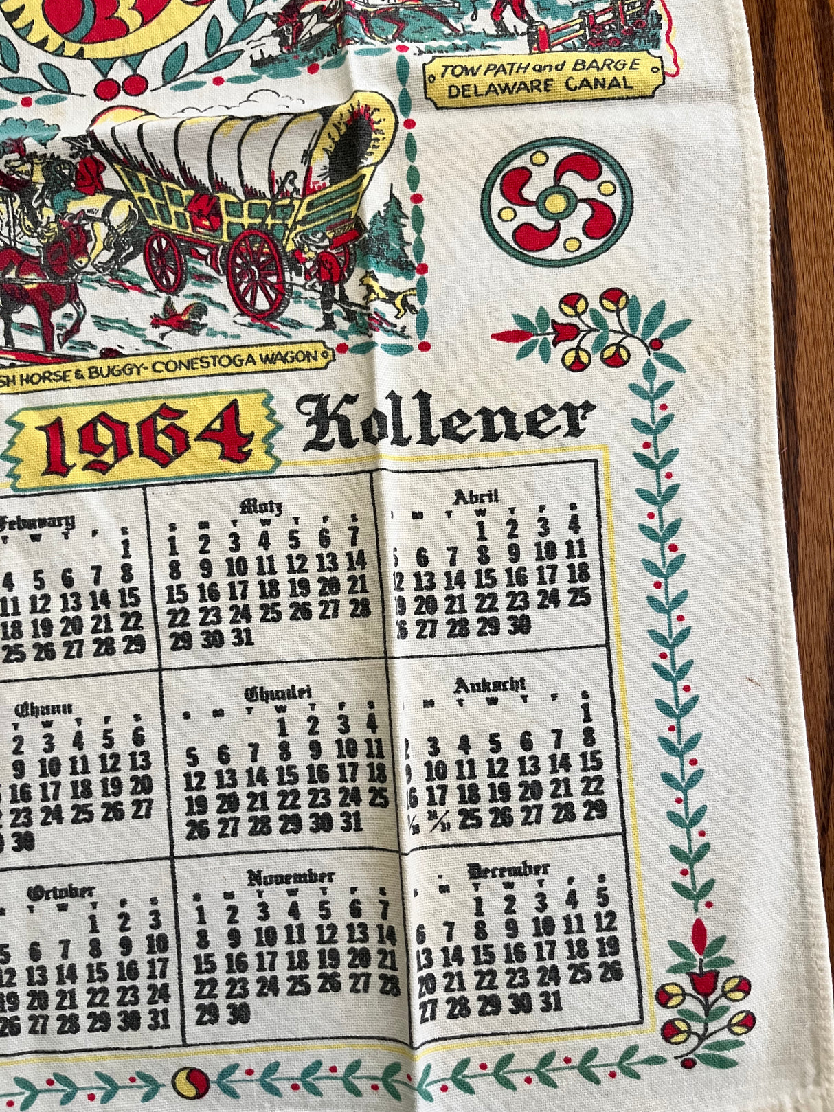 1964 Calendar tea towel with Strasberg Railroad