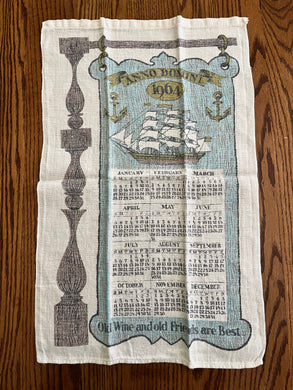 1964 Calendar tea towel with 3 mast ship