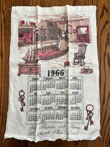 1966 Calendar linen tea towel with Colonial Kitchen
