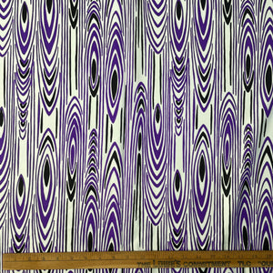1960’s Purple and Black on White "Woodgrain" Fabric - BTY