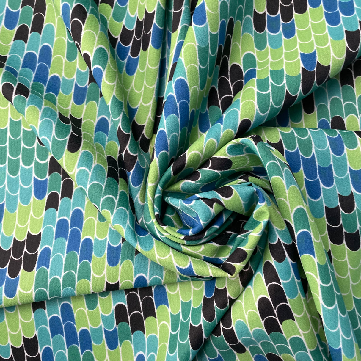 1960’s Blue, Teal and Green Fishscale Fabric - BTY