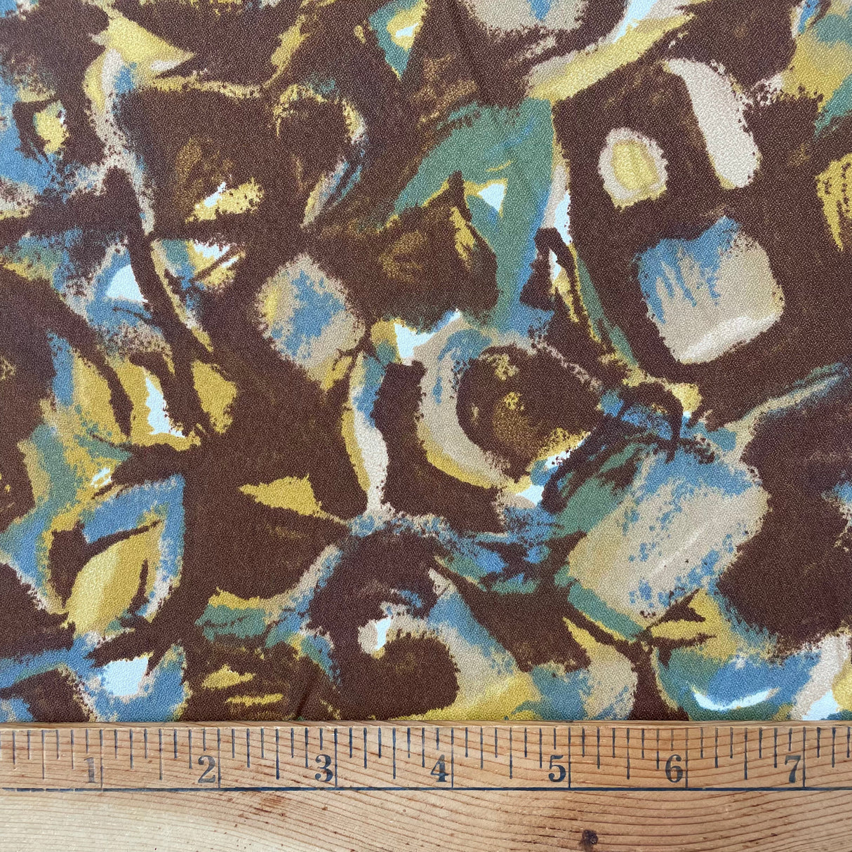 1970’s Brown and Blue Abstract Polyester - BTY