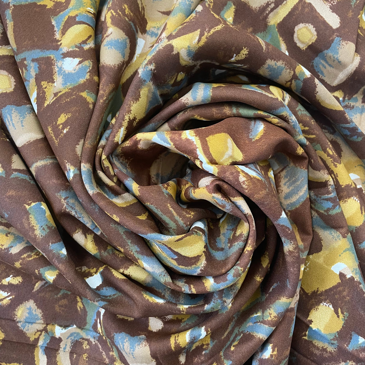 1970’s Brown and Blue Abstract Polyester - BTY