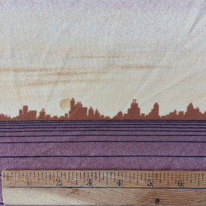 1970’s Purple and Brown Skyline Novelty Print Fabric - BTY
