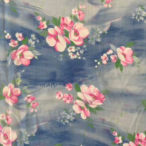 1970’s Blue with Pink Florals Nylon Fabric - BTY