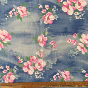 1970’s Blue with Pink Florals Nylon Fabric - BTY
