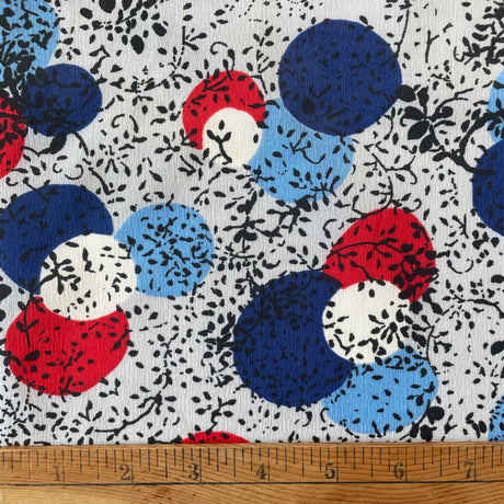 1960’s Klopman Mills "Whipped Cream" Red and Blue Circles on Grey Fabric - BTY (S11)