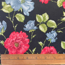 1970’s Red and Blue Floral Print on Black Fabric - BTY