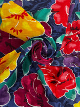 1970’s Bright Large Floral Print Crinkle Cotton Blend Fabric - BTY