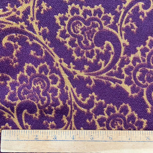 1970’s Purple and Mustard Yellow Swirl Print Wool Bonded to Acetate Tricot Fabric - BTY