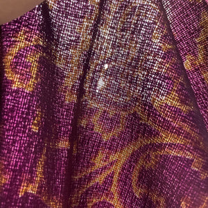 1970’s Purple and Mustard Yellow Swirl Print Wool Bonded to Acetate Tricot Fabric - BTY