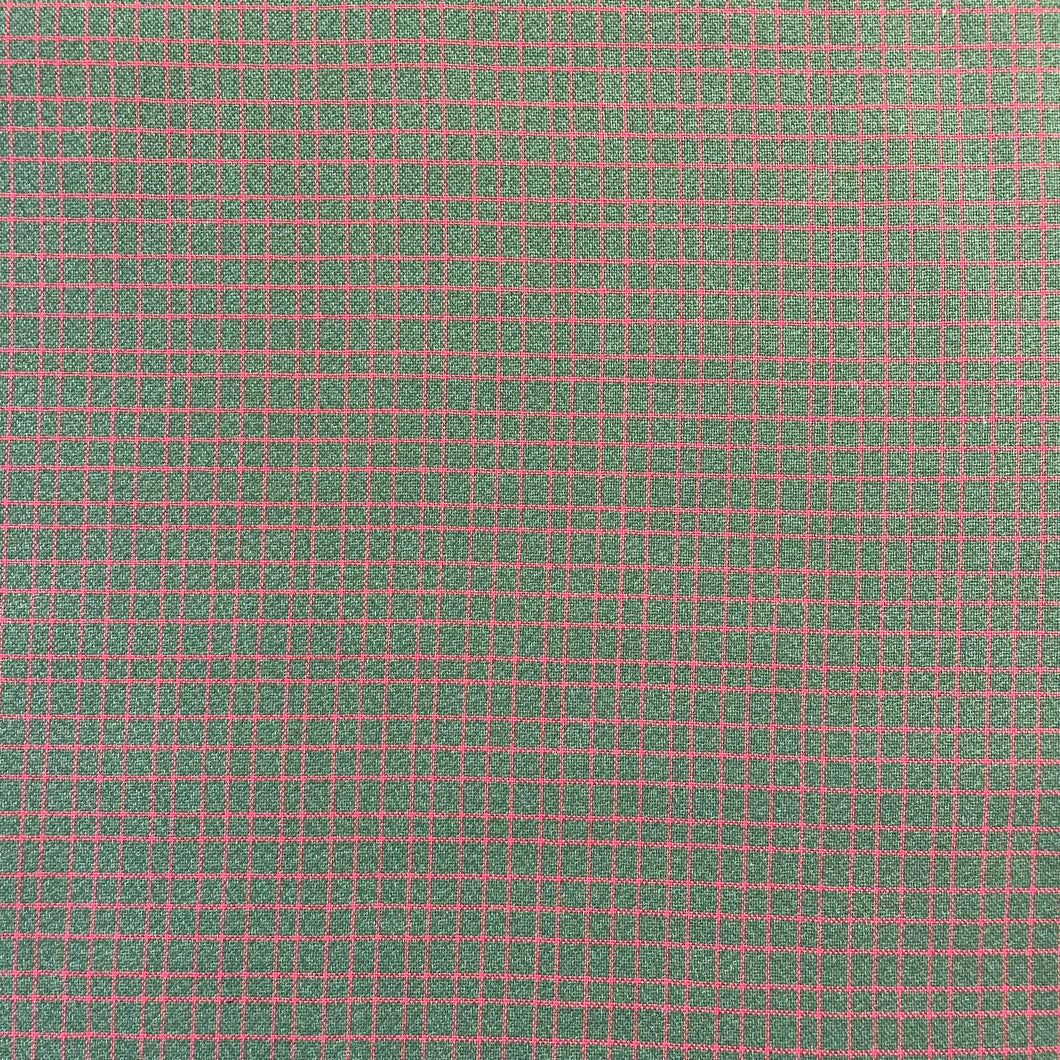 1970’s Army Green and Red plaid Rayon Blend Fabric - BTY