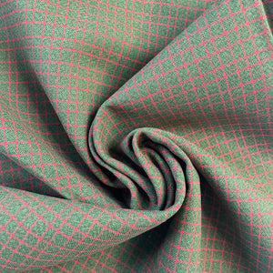 1970’s Army Green and Red plaid Rayon Blend Fabric - BTY