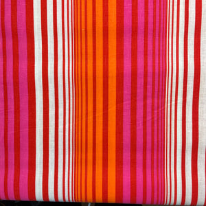 1970's Bright Pink, Orange and White Stripe Kettlecloth Fabric - BTY