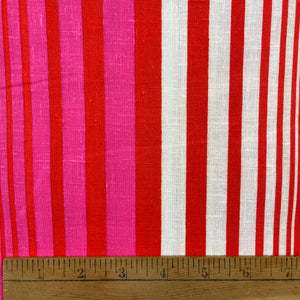 1970's Bright Pink, Orange and White Stripe Kettlecloth Fabric - BTY