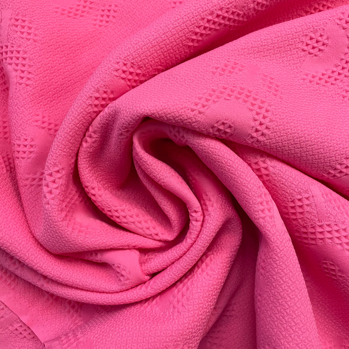 1970's Bright Pink Waffle Weave with Florals Fabric - BTY