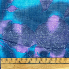 1960’s Teal and Purple Rose Print Fabric - BTY