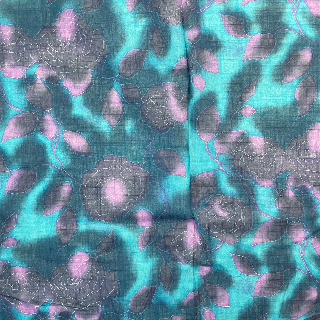 1960’s Teal and Purple Rose Print Fabric - BTY