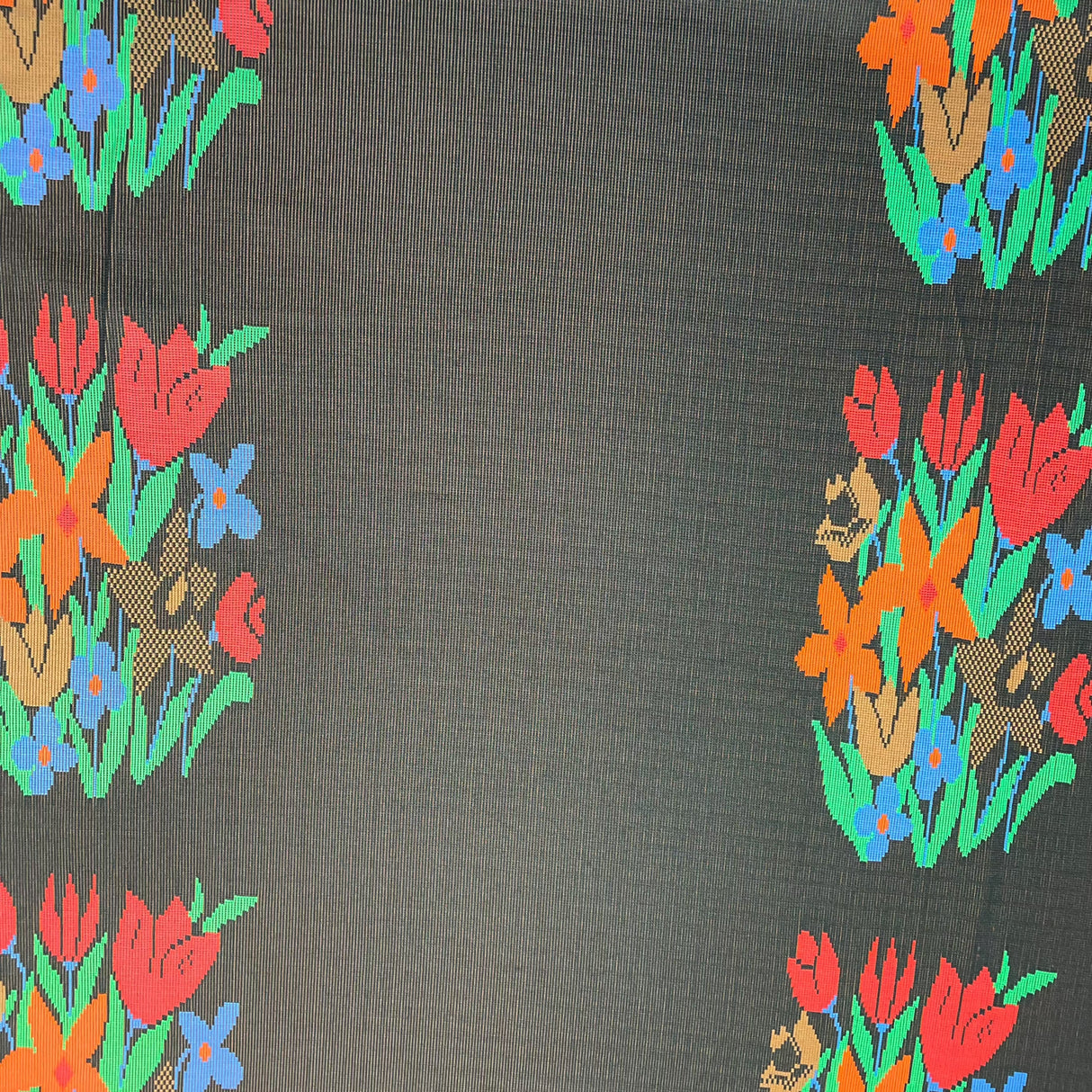 1970’s Large Orange Floral Bundles on Brown Knit Polyester Fabric - BTY (F10)