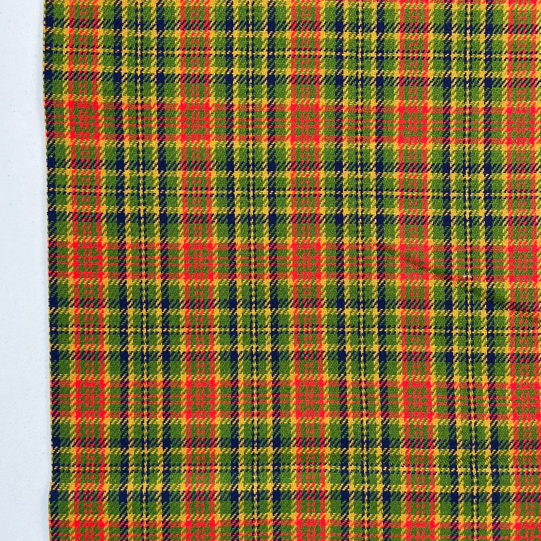 1970's Red, Yellow, Navy Blue and Green Plaid Fabric - BTY