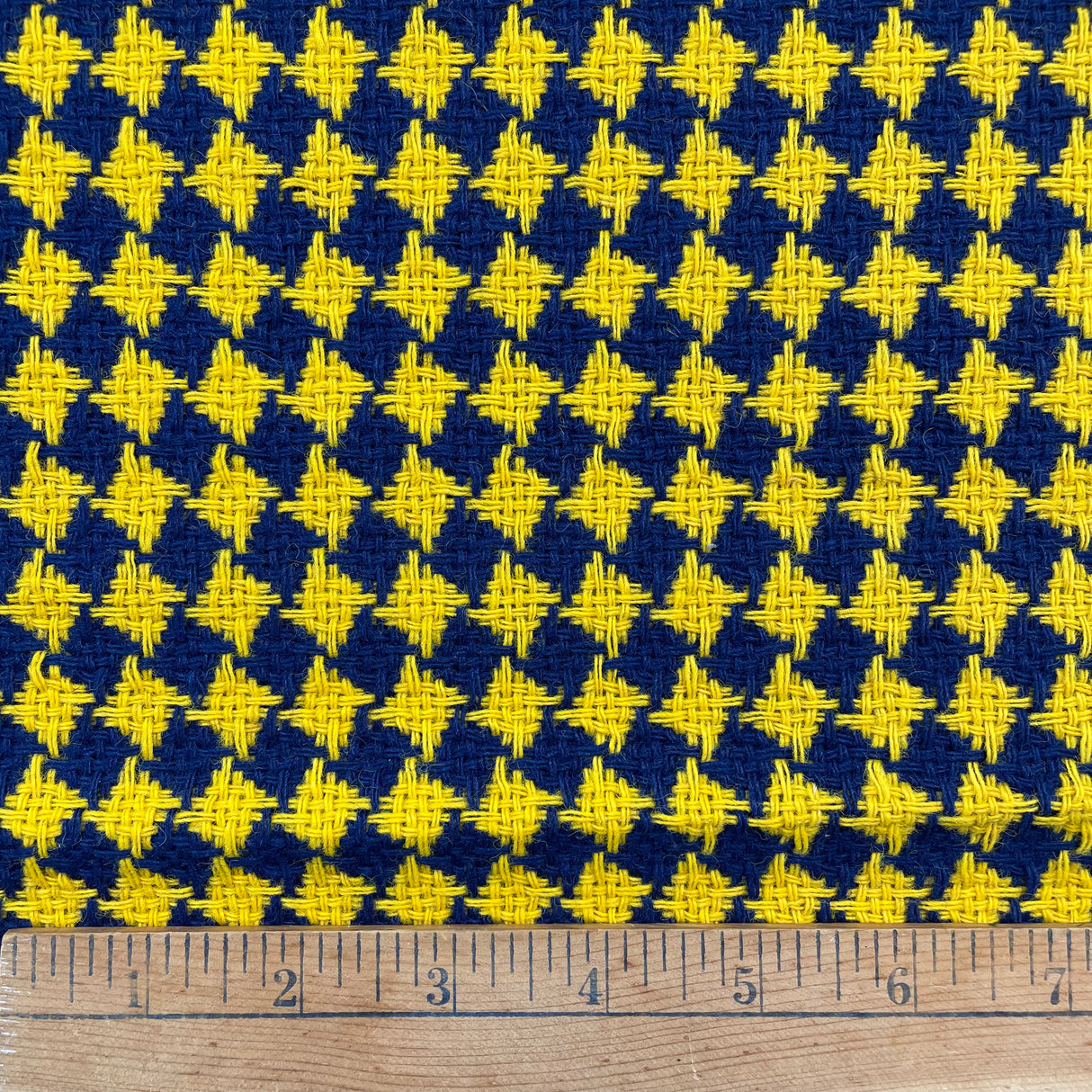 1970’s Navy Blue and Yellow Diamond Acrylic Backed Fabric - BTY