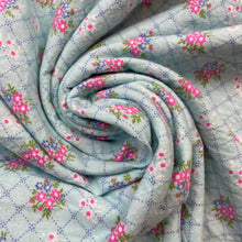 1960’s Blue with Pink Floral bundles flannel Fabric - BTY