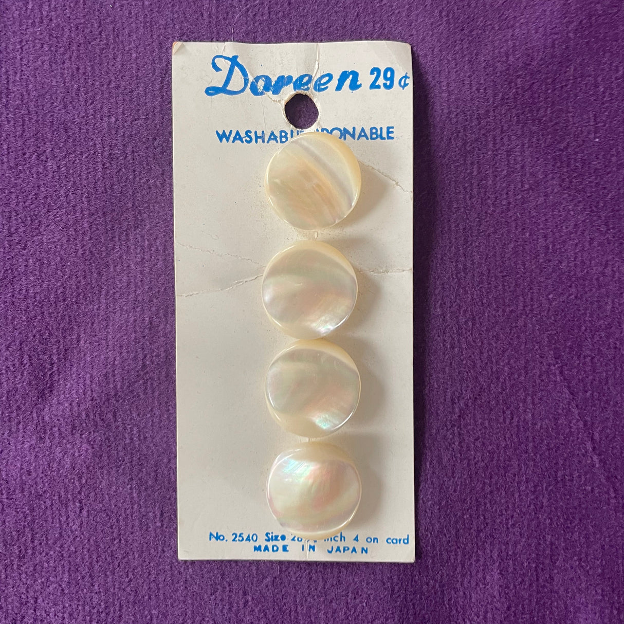 1970’s Doreen Mother of Pearl Buttons - Cream - set of 4 - 3/4" - on card