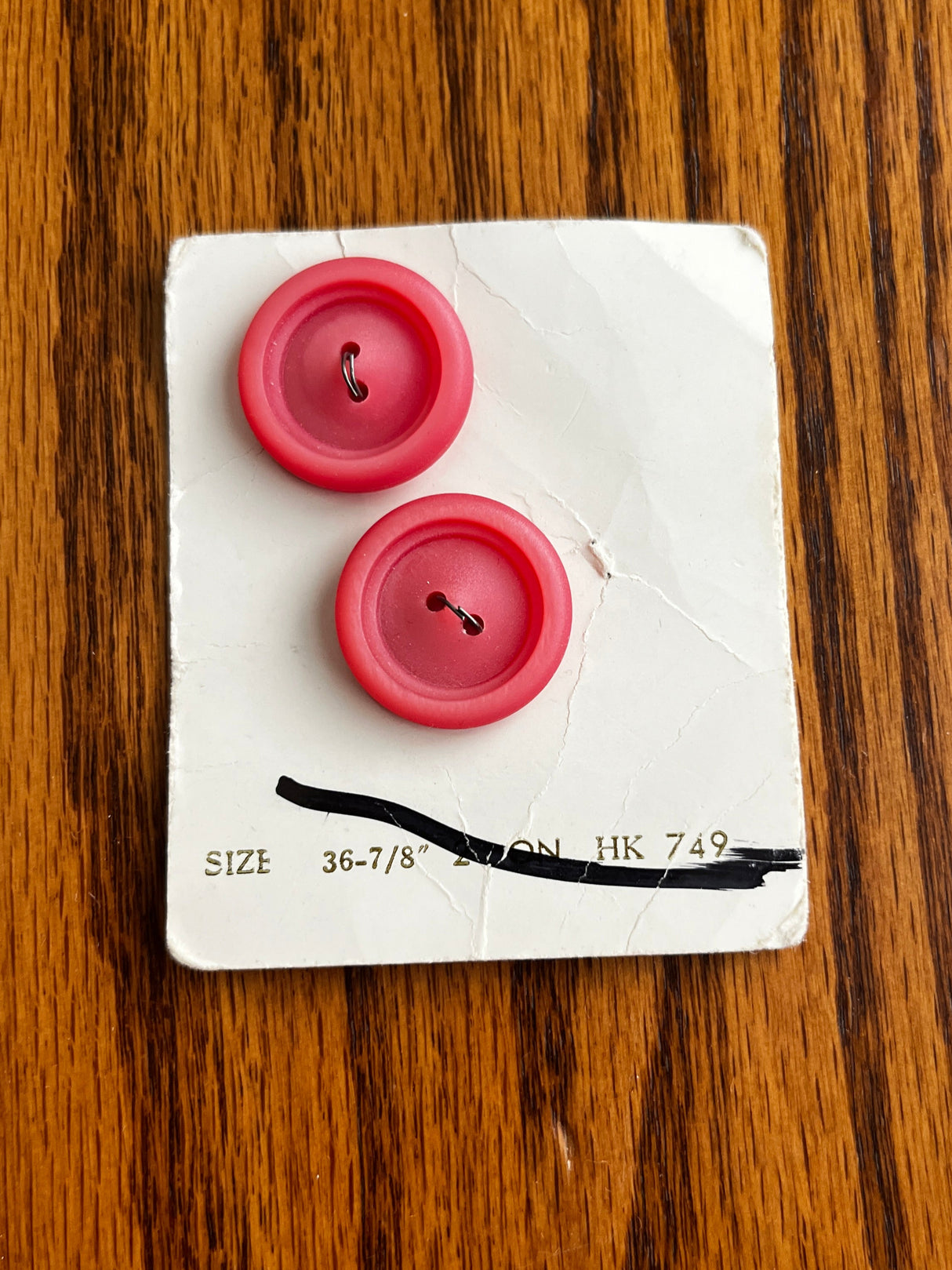 1970’s Pink Round Carved Plastic Buttons - set of 2 - on card
