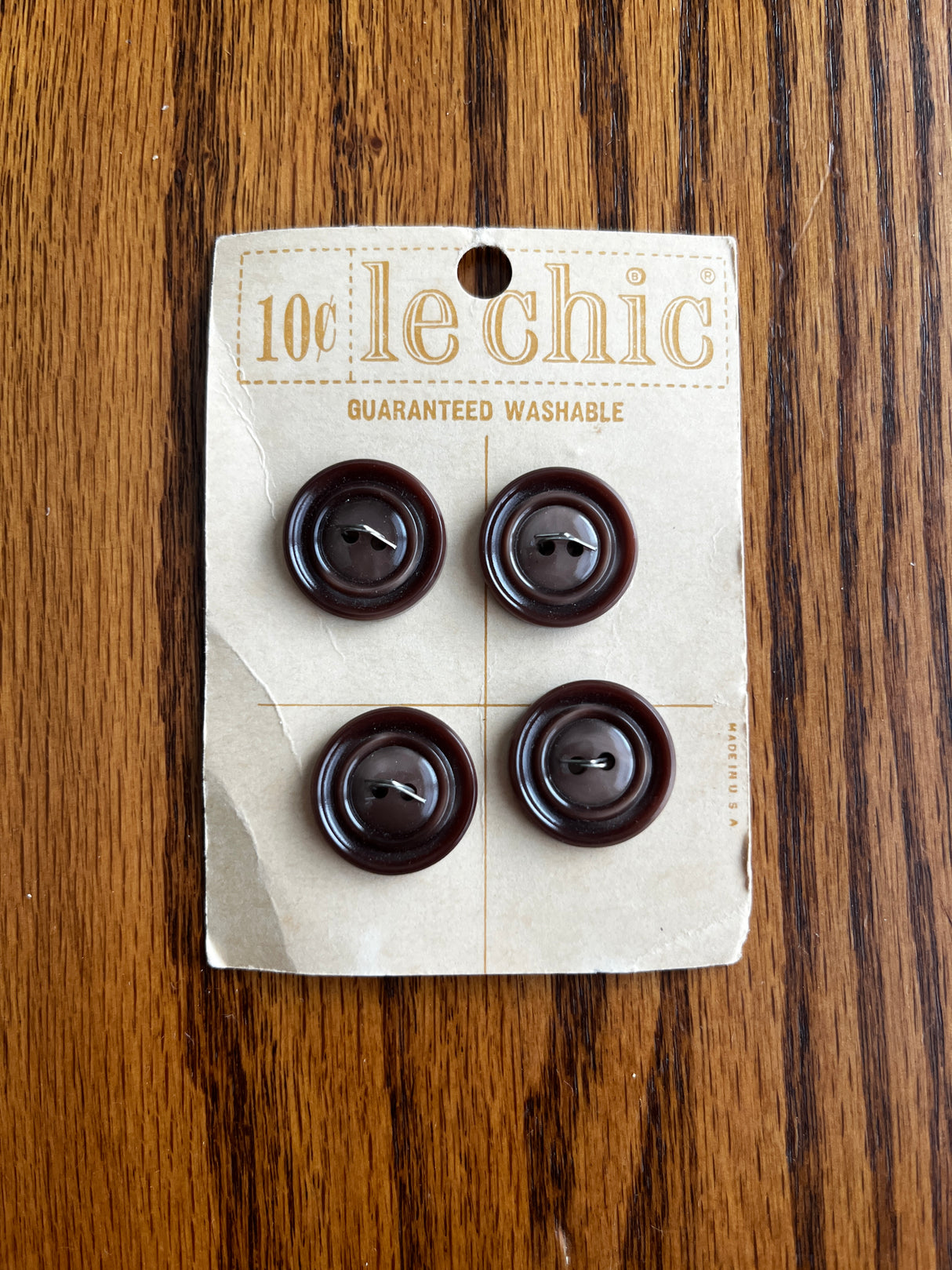 1960’s Le Chic Brown Carved Plastic Buttons - on card