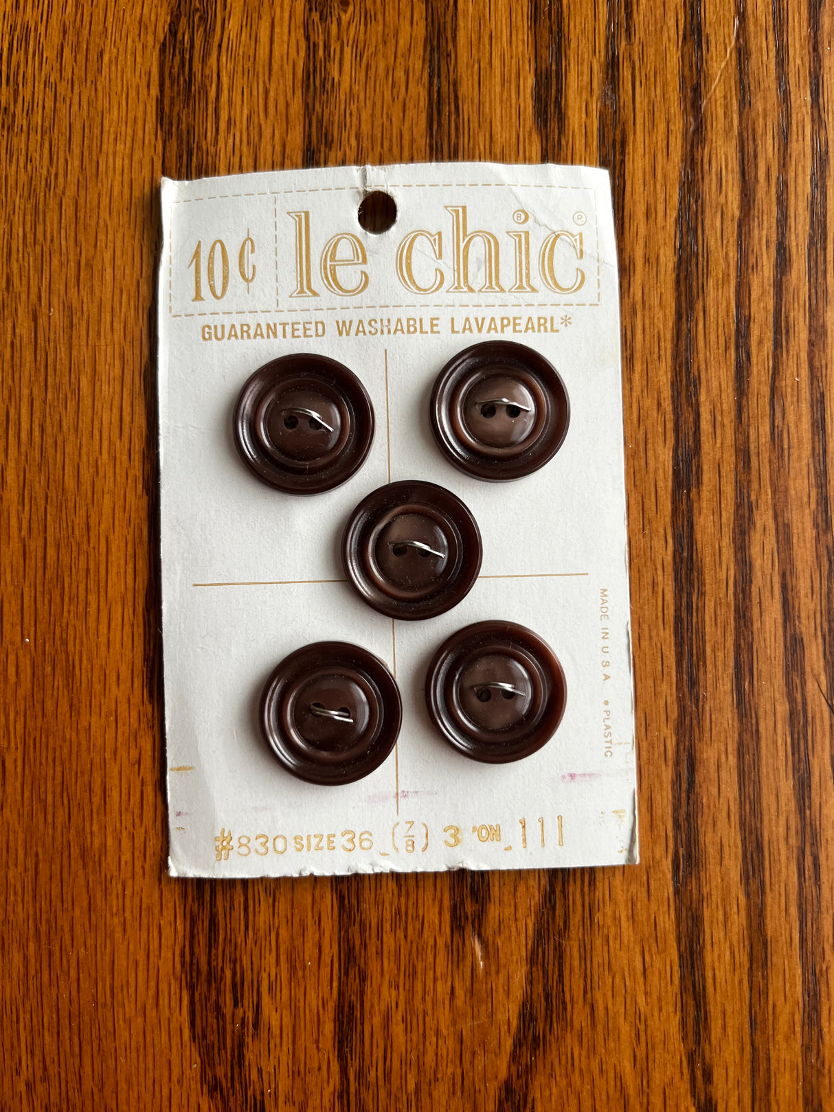 1960’s Le Chic Brown Carved Plastic Buttons - on card