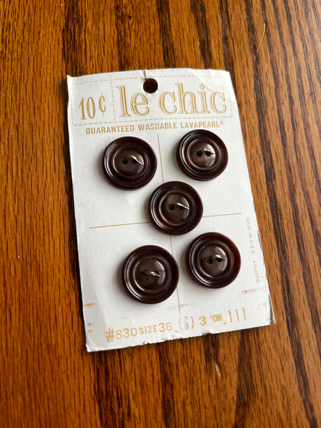 1960’s Le Chic Brown Carved Plastic Buttons - on card