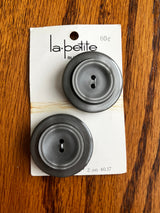 1980’s La Petite Dark Grey Plastic Carved Buttons - set of 2 - on card