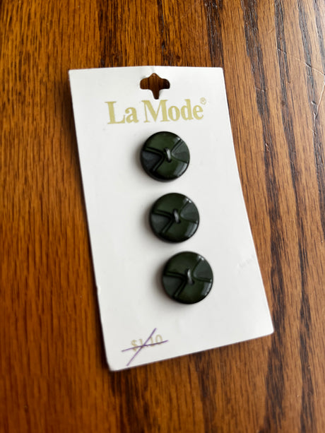 1970’s La Mode Forest Green Carved Plastic Buttons - on card