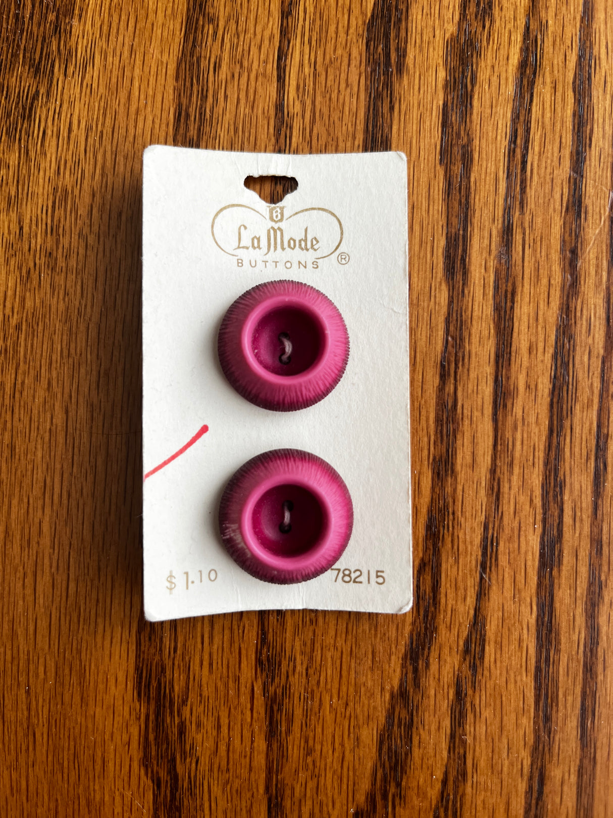 1960’s La Mode Purple and Pink Tall Plastic Buttons - on card