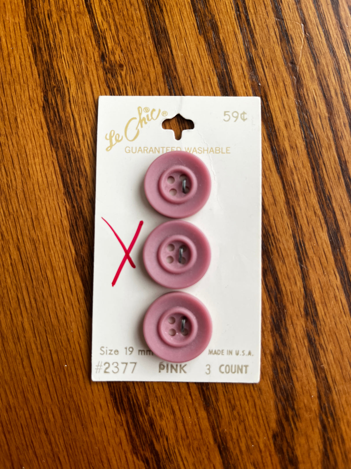 1970’s Le Chic Dusty Pink Carved Plastic Buttons - on card
