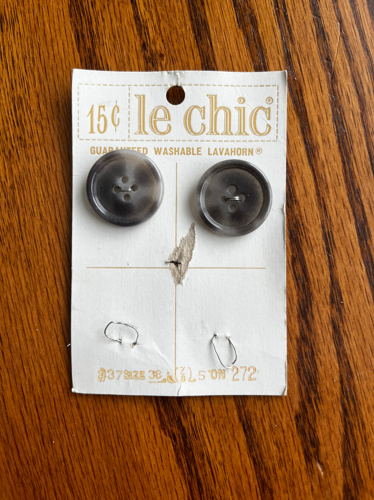 1960’s Le Chic Black and White Plastic Buttons - set of 2 - on card