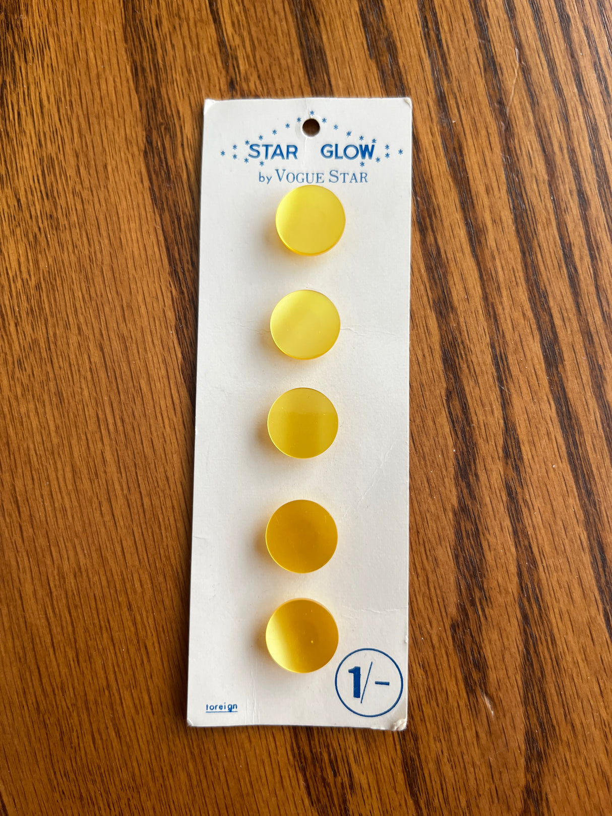 1980’s Vogue Star Yellow Opalescent Plastic Shank Buttons - Opaque - on card