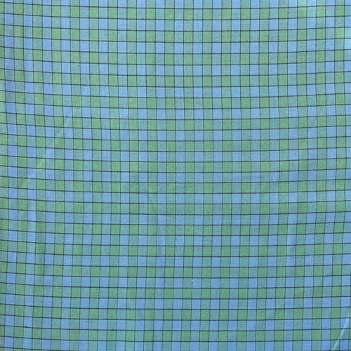 1970’s Blue and Green Gingham Fabric - Cotton blend - BTY