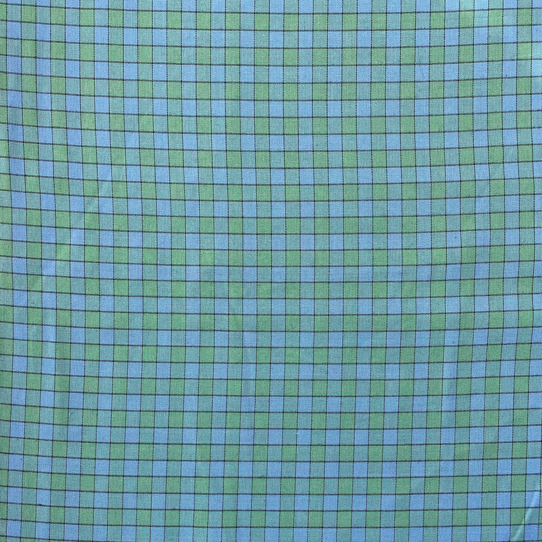 1970’s Blue and Green Gingham Fabric - Cotton blend - BTY