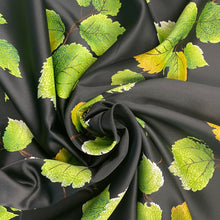 1970’s Green Leaf Print on Black Polyester Satin Fabric - BTY