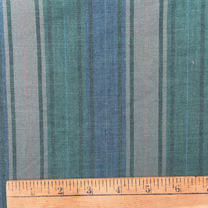 1970’s Blue and Green Stripe Fabric - Cotton - BTY