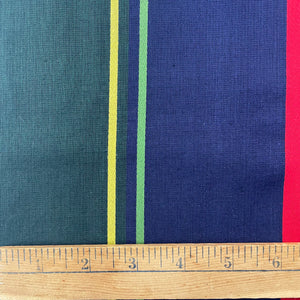 1960’s Navy and Hunter Green with Red and Yellow Stripe Fabric - Cotton - BTY