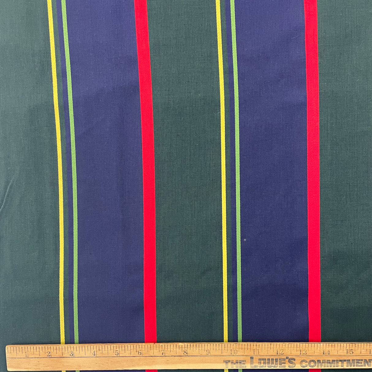 1960’s Navy and Hunter Green with Red and Yellow Stripe Fabric - Cotton - BTY